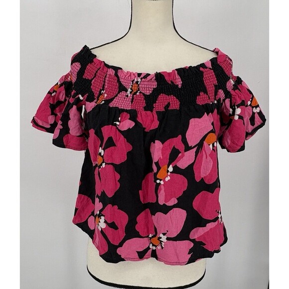 Womens Who What Wear Floral Print Multicolor Short Sleeve Top Xsmall OffShoulder - Picture 1 of 10